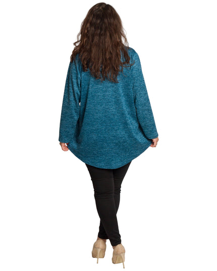 Πετρόλ τουνίκ με γιακά και V ντεκολτέ σε μεγάλα μεγέθη