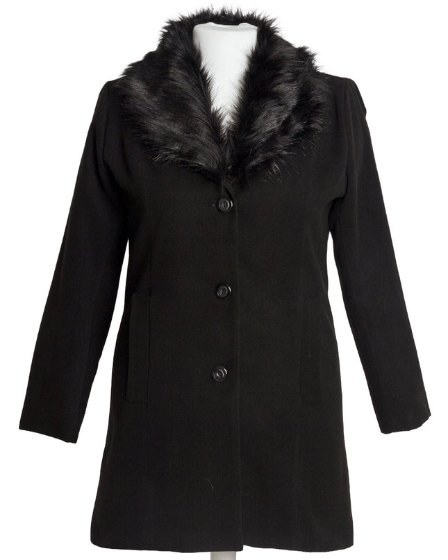 Επίσημο μαύρο παλτό κασμίρ με γούνινο γιακά