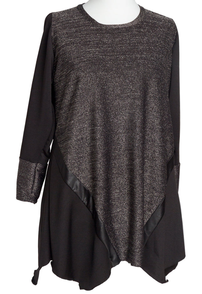 Κομψή γκρι τουνίκ με λάμψη και δερμάτινες λεπτομέρειες
