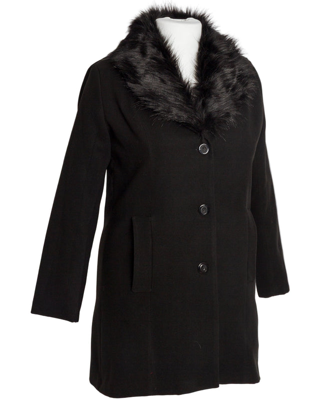 Επίσημο μαύρο παλτό κασμίρ με γούνινο γιακά