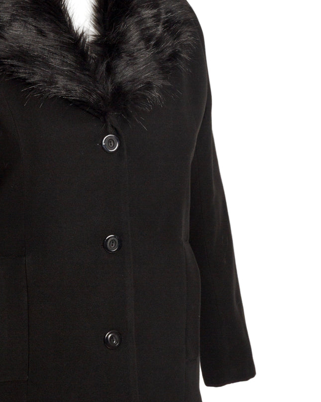 Επίσημο μαύρο παλτό κασμίρ με γούνινο γιακά