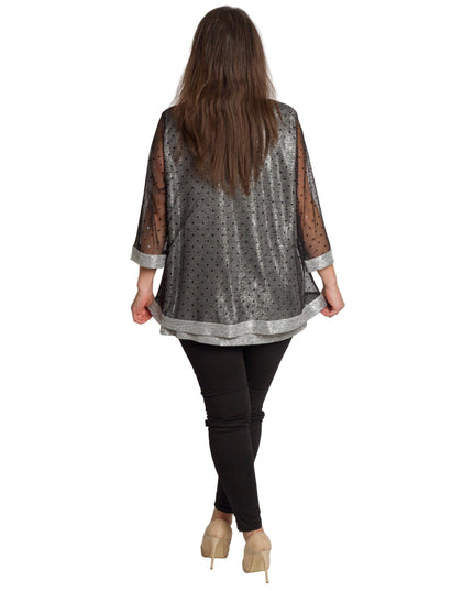 Γκρι τουνίκ με ασημί λάμψη και μανίκια 3/4