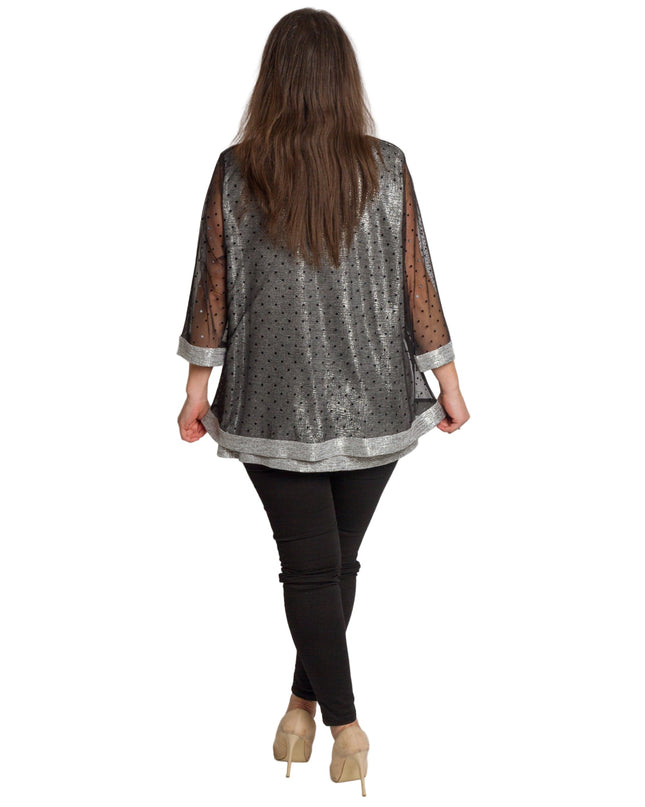 Γκρι τουνίκ με ασημί λάμψη και μανίκια 3/4
