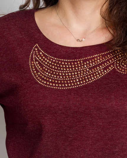 Γυναικείο φόρεμα μπορντό με διακοσμητικές πέτρες