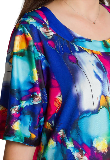 Πολύχρωμο μακρύ φόρεμα με στρογγυλή λαιμόκοψη