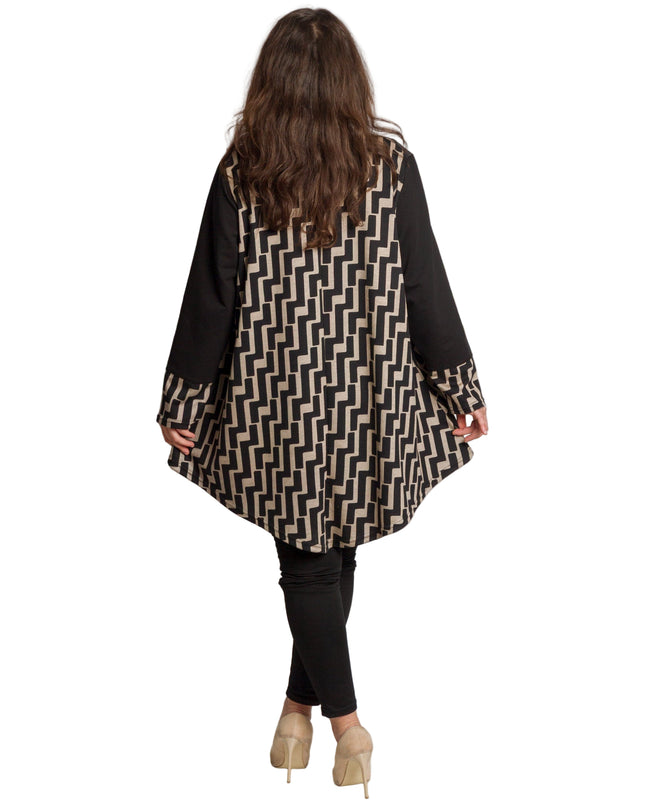 Μαύρη τουνίκ με γεωμετρικό σχέδιο και δερμάτινη λωρίδα