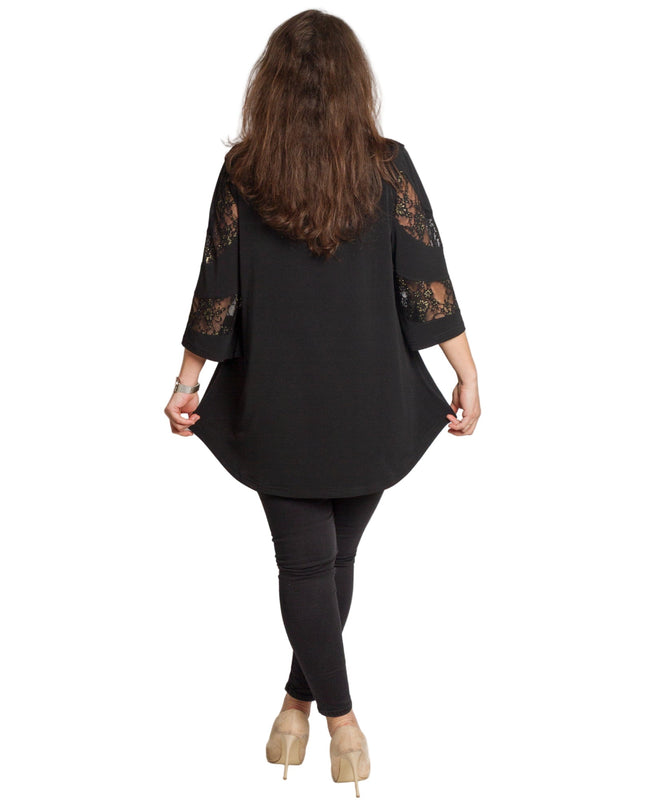 Μαύρη τουνίκ με δαντέλα & άνετη γραμμή σε μεγάλα μεγέθη