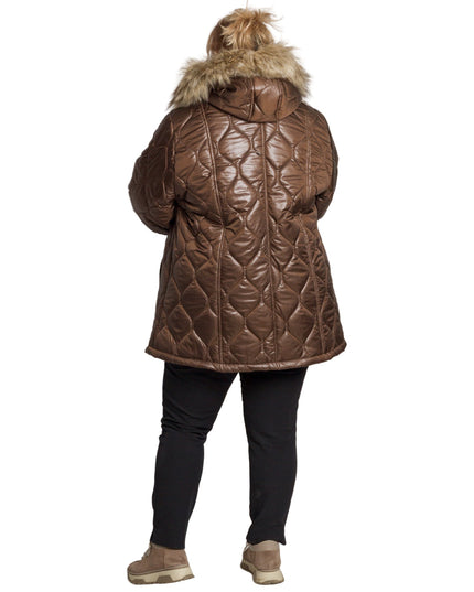 Μπουφάν σε καφέ με αποσπώμενη κουκούλα σε μεγάλα μεγέθη