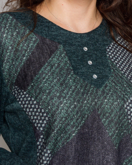 Πράσινη τουνίκ με γεωμετρικό σχέδιο & κουμπιά