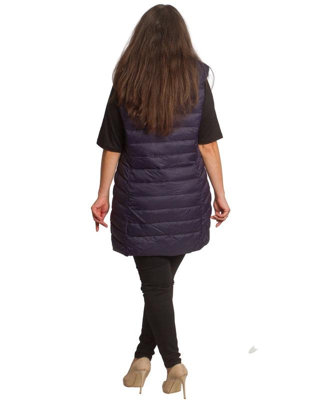 Μακρύ σκούρο μπλε γιλέκο σε ίσια γραμμή για μεγάλα μεγέθη