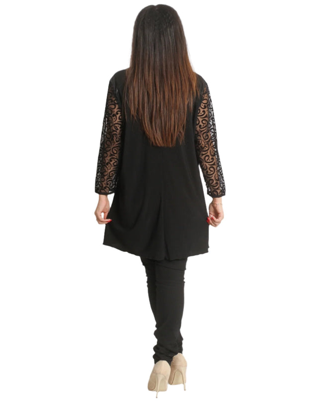 Επίσημη μαύρη Τουνίκ με Τούλι και Δερμάτινα Στοιχεία