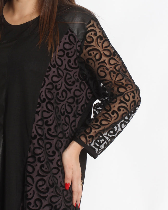 Επίσημη μαύρη Τουνίκ με Τούλι και Δερμάτινα Στοιχεία