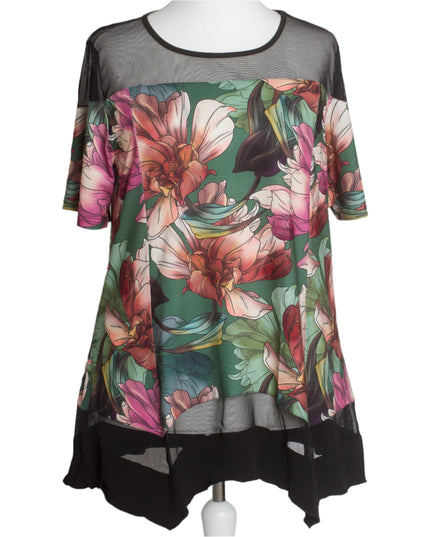 Μακριά τουνίκ με τούλι - Φλοράλ σχέδιο - 3XL, 4XL, 5XL, 6XL - Άνοιξη-Καλοκαίρι