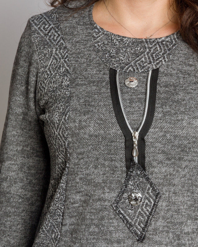 Γκρι τουνίκ με φερμουάρ και ίσια γραμμή