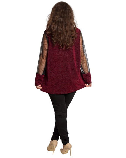 Μπορντό τουνίκ με τούλι πουά για μεγάλα μεγέθη