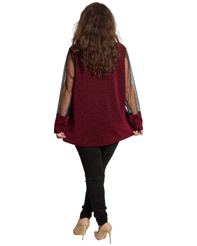 Μπορντό τουνίκ με τούλι πουά για μεγάλα μεγέθη