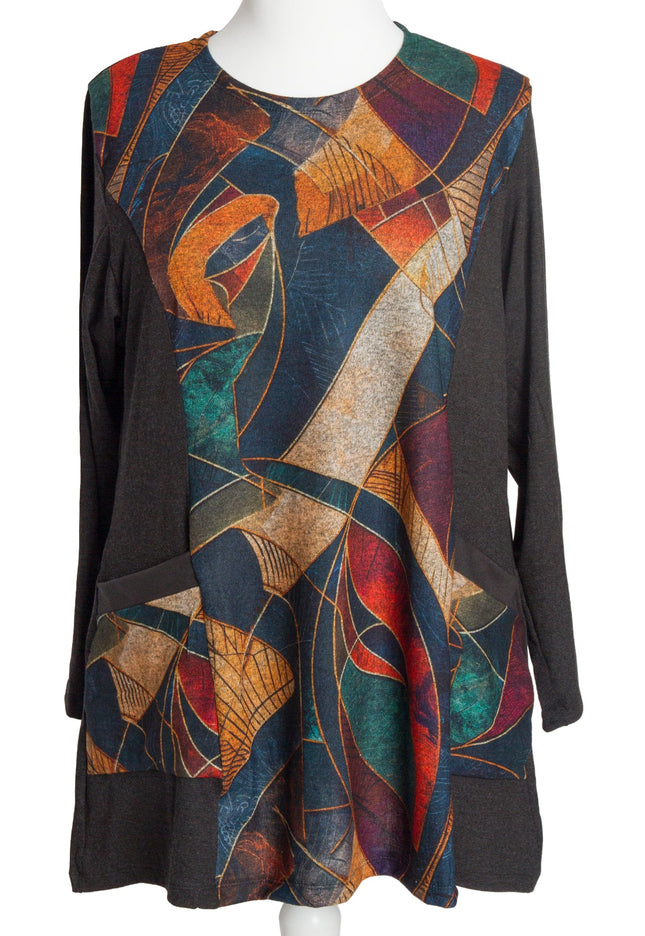 Σκούρα γκρι τουνίκ με μοτίβο και τσεπάκια