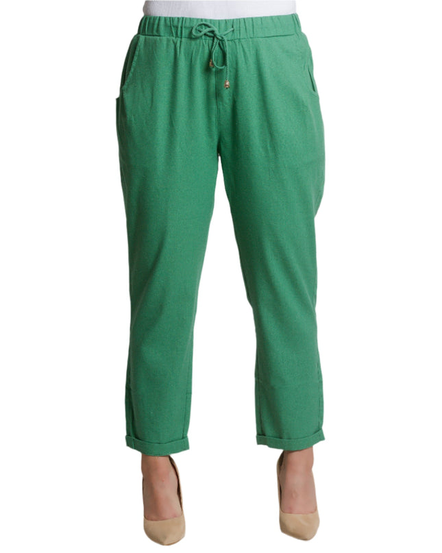 Πράσινο λινό παντελόνι με τσέπες και κορδόνι σε μεγάλα μεγέθη