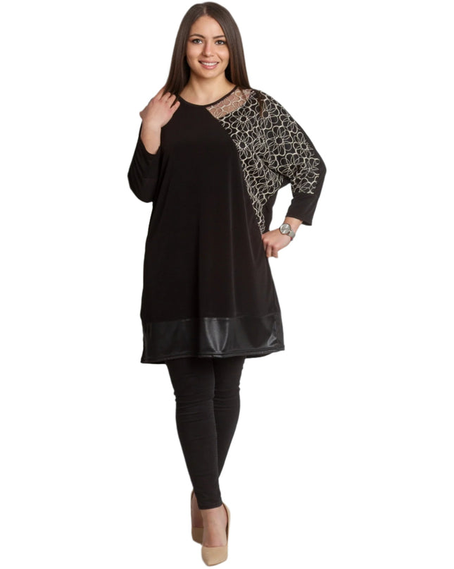 Μακριά Μαύρη Τουνίκ με Λουλουδάτη Κεντητή Διακόσμηση