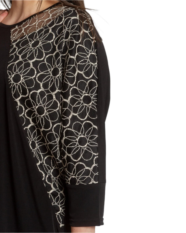 Μακριά Μαύρη Τουνίκ με Λουλουδάτη Κεντητή Διακόσμηση