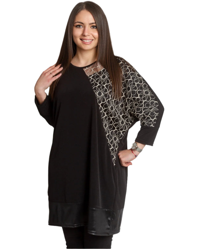 Μακριά Μαύρη Τουνίκ με Λουλουδάτη Κεντητή Διακόσμηση