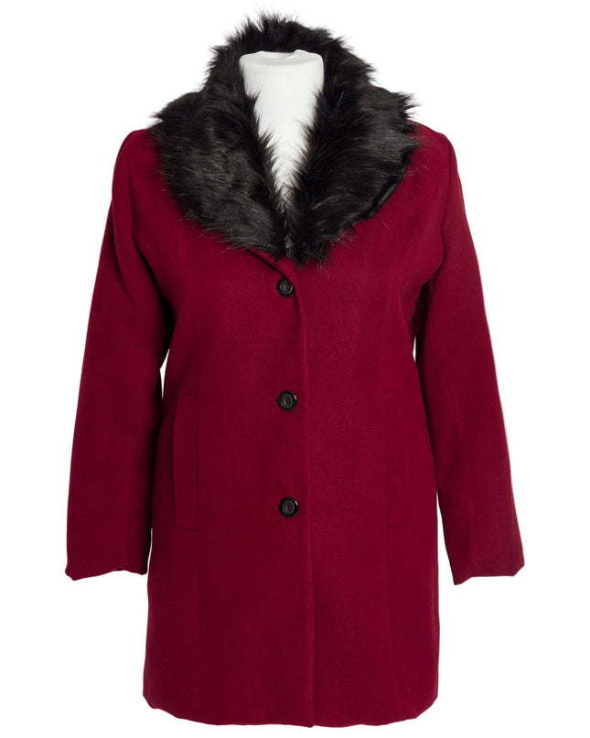 Κομψό μπορντό παλτό κασμίρ με γούνινο γιακά