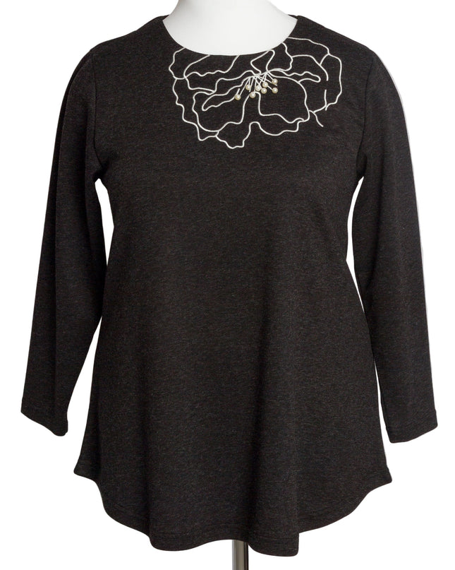 Σκούρα γκρι εβαζέ τουνίκ με λουλουδάτη διακόσμηση