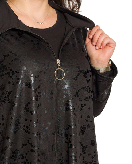 Μακρύ μαύρο μπουφάν σε μεγάλα μεγέθη με φερμουάρ