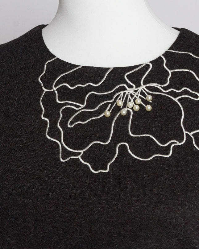 Σκούρα γκρι εβαζέ τουνίκ με λουλουδάτη διακόσμηση