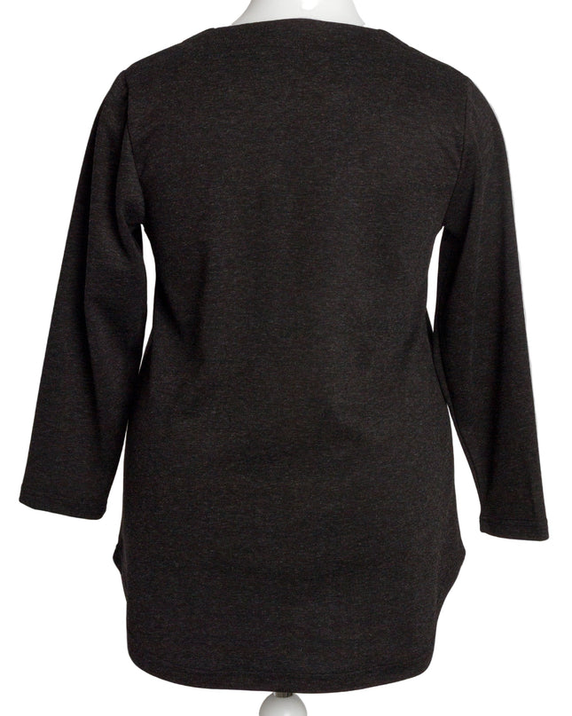 Σκούρα γκρι εβαζέ τουνίκ με λουλουδάτη διακόσμηση