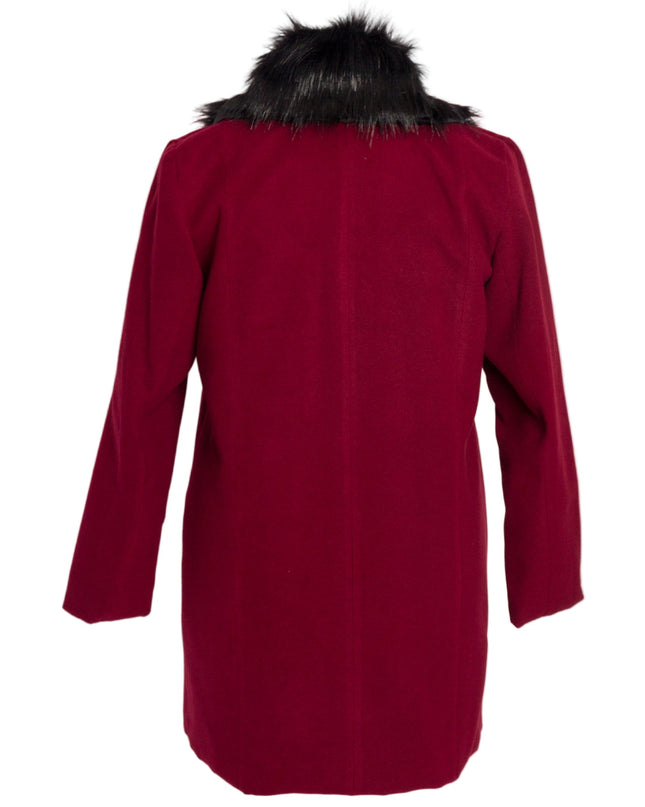 Κομψό μπορντό παλτό κασμίρ με γούνινο γιακά