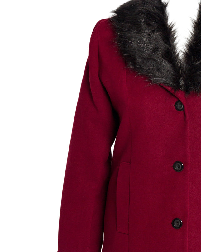 Κομψό μπορντό παλτό κασμίρ με γούνινο γιακά