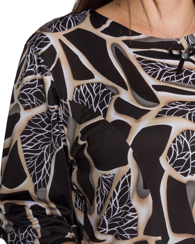 Φαρδιά τουνίκ με αφηρημένο σχέδιο και φιόγκο