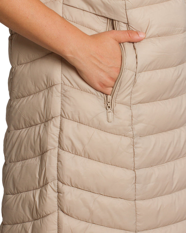 Μακρύ γιλέκο με κουκούλα και τσέπες σε μπεζ χρώμα