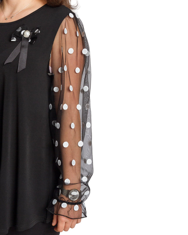 Μαύρη τουνίκ με πουά τούλινα μανίκια & φιογκάκι