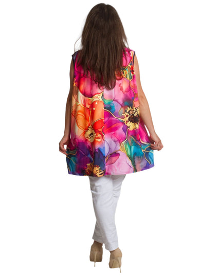 Πολύχρωμο τοπ με άνετη γραμμή και στρογγυλή λαιμόκοψη