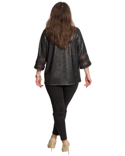 Μαύρο γυναικείο σακάκι με γυαλιστερή υφή σε μεγάλα μεγέθη