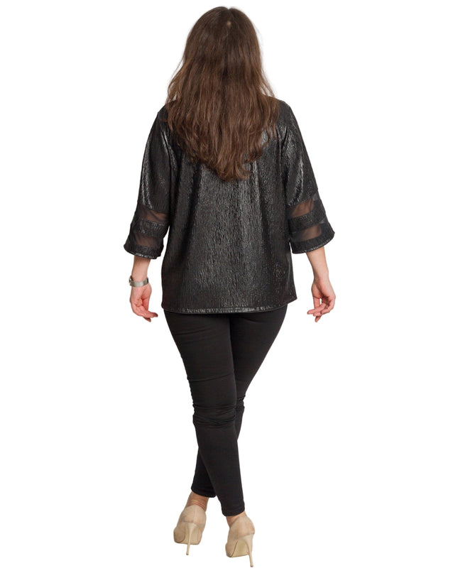 Μαύρο γυναικείο σακάκι με γυαλιστερή υφή σε μεγάλα μεγέθη