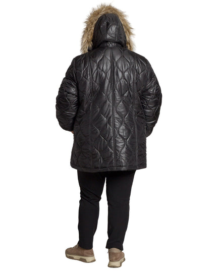 Μαύρο γυναικείο μπουφάν με κουκούλα σε μεγάλα μεγέθη