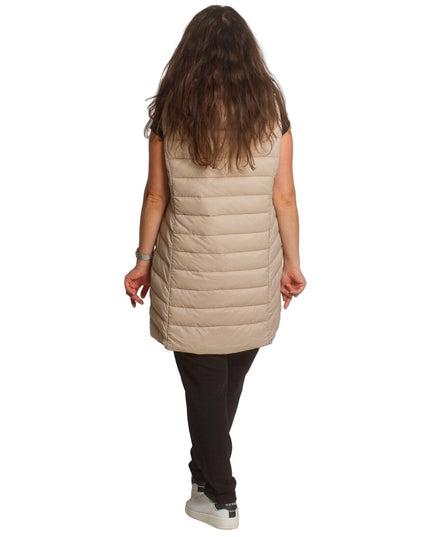 Μακρύ γιλέκο με κουκούλα και τσέπες σε μπεζ χρώμα