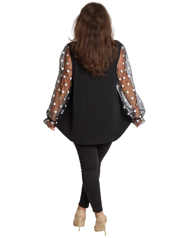 Μαύρη τουνίκ με πουά τούλινα μανίκια & φιογκάκι