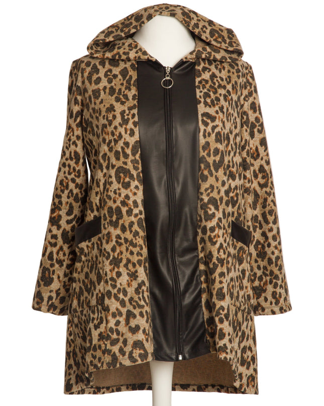 Γυναικεία ζακέτα σε μεγάλα μεγέθη με λεοπάρ λεπτομέρειες