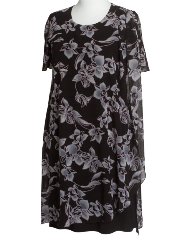 Επίσημο Μαύρο Φόρεμα με Ανθισμένο Σιφόν σε Μεγάλα μεγέθη