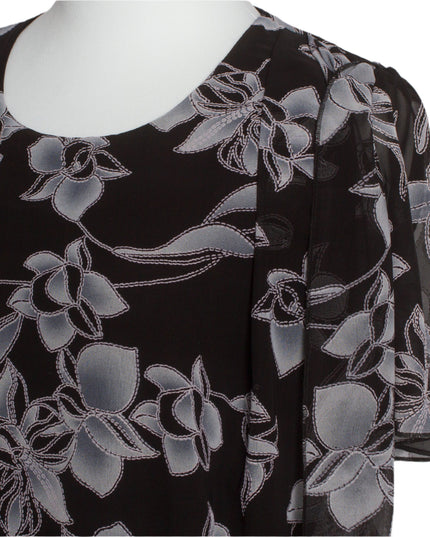 Επίσημο Μαύρο Φόρεμα με Ανθισμένο Σιφόν σε Μεγάλα μεγέθη