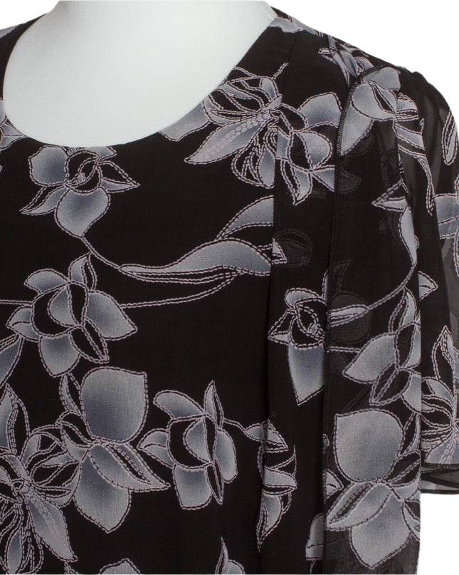 Επίσημο Μαύρο Φόρεμα με Ανθισμένο Σιφόν σε Μεγάλα μεγέθη