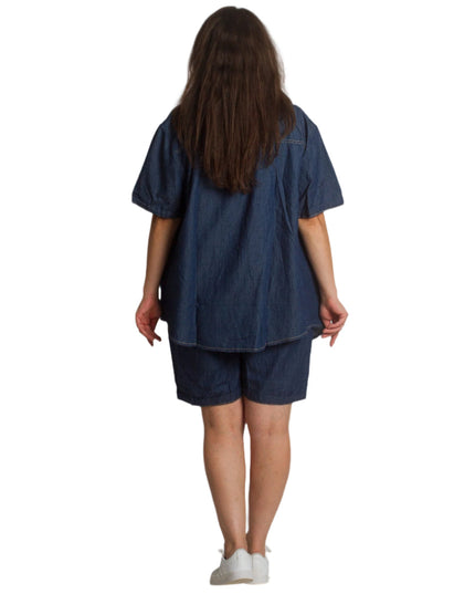 Τζιν πουκάμισο με κοντό μανίκι σε σκούρο μπλε