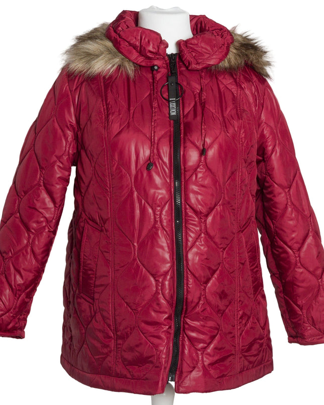 Επίσημο μπορντό μπουφάν με κουκούλα σε μεγάλα μεγέθη