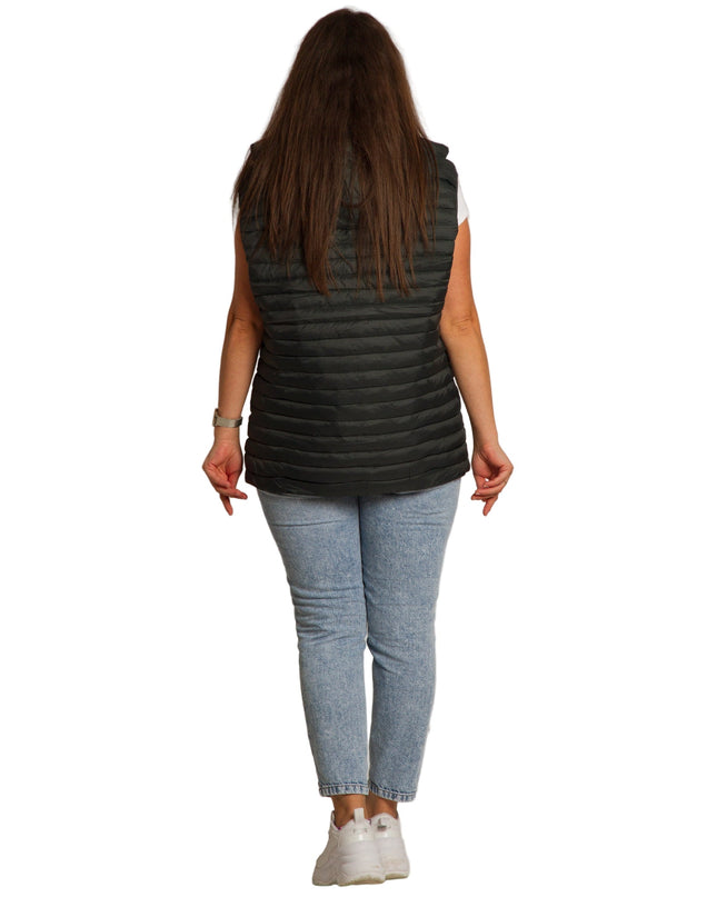 Γυναικείο πράσινο γιλέκο με ίσια γραμμή και φερμουάρ