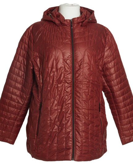 Γυναικείο μπουφάν μπορντό με κουκούλα και ίσια γραμμή