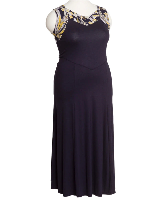 Μάξι Αμάνικο Φόρεμα σε Σκούρο Μπλε με V Ντεκολτέ